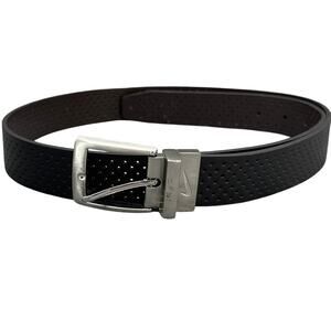 Nike Black Perforated Reversible Ultralight Brushed Nickel Buckle Golf Belt L